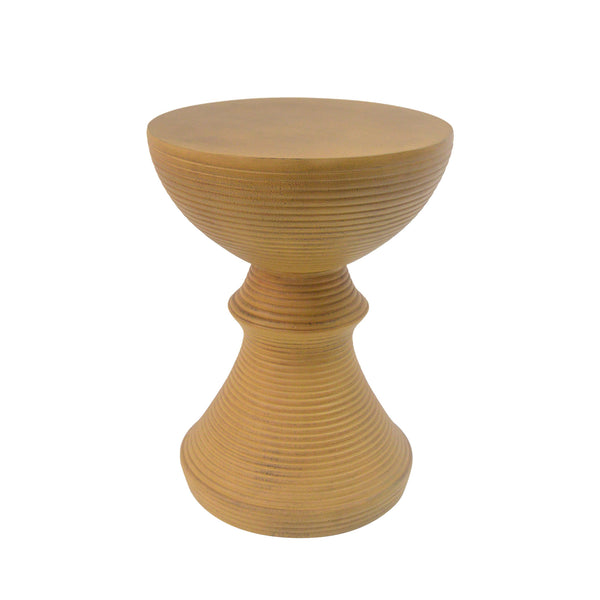 English Elm 16" Ribbed Concrete Outdoor Side Table Sculptural Hourglass Patio Garden Accent Natural N767P192100N