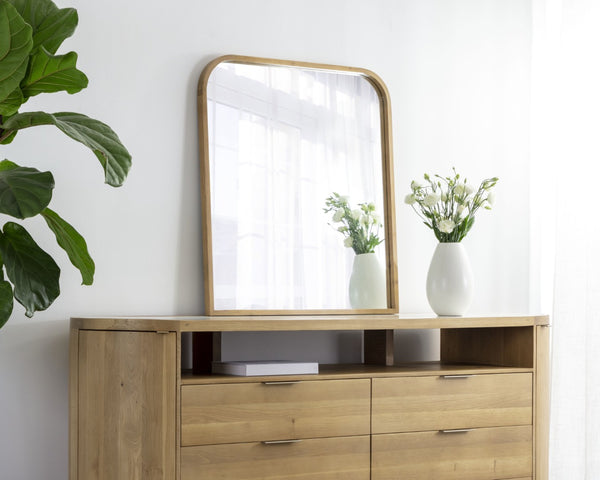 Sunpan CALABASAS Wall Mirror - Handcrafted Rustic Oak Frame, Minimalist Design for Modern and Farmhouse Decor 110175