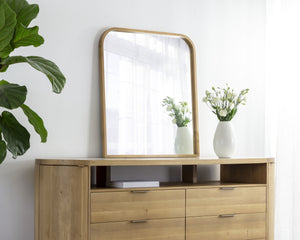 Sunpan Calabasas Wall Mirror - Sleek Minimalist Design with Unique Artisanal Craftsmanship for Modern Spaces Rustic Oak