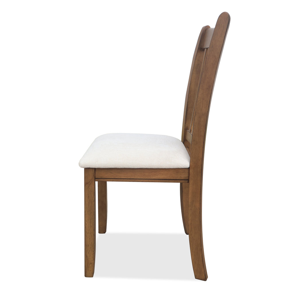 English Elm Dining Solid Wood Chairs Set of 2 in Light Brown with Padded White Fabric Seats, Standard Height Comfort and Durable Design W2170P208391