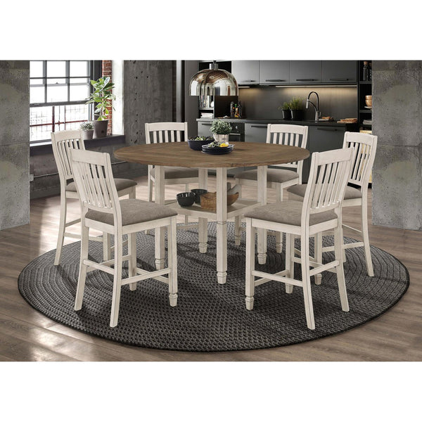English Elm Bentley Rustic Cream Round Extension Dining Table with Base Shelf, Farmhouse Charm & Weathered Finish B062P331051