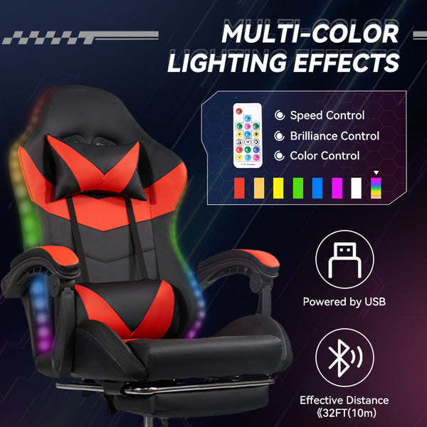 English Elm Gaming Chair Black-Red - Ergonomic Pu Seat With Rgb Lighting, Adjustable Armrests & Comfort Boost T3950P374483