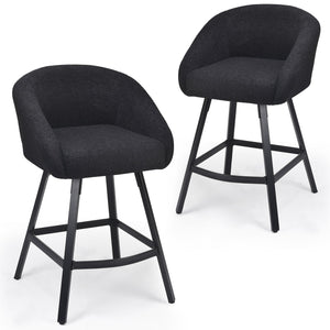 English Elm Bar Upholstered Counter Stool Set of 2 with Back and Armrests, Velvet Seat, 27" Comfort Height, Durable Black T3623P407966