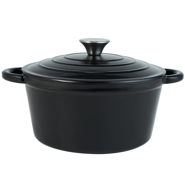 English Elm 4.5 Quart Dutch Oven Pot with Lid, Enameled Cast Iron, Nonstick Ceramic Surface for Even Cooking and Moisture-Retaining Baking up to 500°F Black T3950P396340