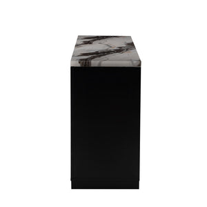 English Elm Stacey Contemporary Black Buffet with Marble Accents, Solid Wood & MDF, 4 Drawers + Doors Included B201P290554