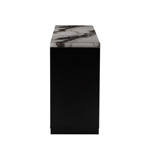 English Elm Stacey Contemporary Black Buffet with Marble Accents, Solid Wood & MDF, 4 Drawers + Doors Included B201P290554