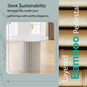 English Elm Modern 4-Person Dining Set with White Bamboo-MDF Table, Turquoise & Beige Fabric Chairs, Space-Saving Elegance TWSET2025-2