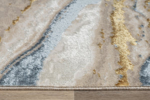 English Elm "Adina" Luxury Area Rug - Beige, Gold & Blue Abstract Design For Elegant Living Spaces & Durability B030P216150