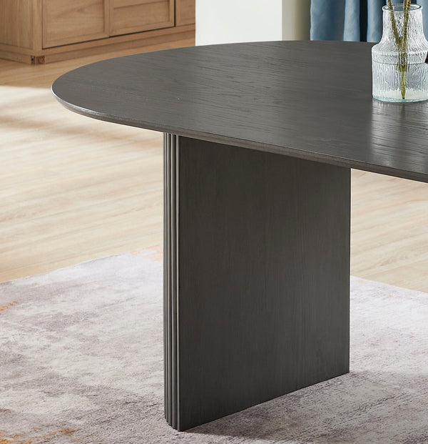 English Elm Venezia Oval Gray Oak Veneer Dining Table Dual Pedestal Base Seats Six Guests B2749S00275