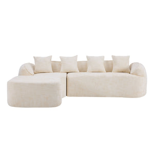 English Elm Beige Chenille L-shaped Sectional Sofa with Chaise Deep Seating and Curved Armrests Beige W3612S00017