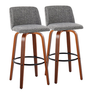 English Elm Toriano 30" Mid-Century Modern Barstools Set Of 2 With Swivel, Walnut Frame & Grey Fabric Upholstery B202S00683-GIGA