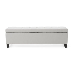 English Elm Upholstered Boucle Storage Bench Soft Close Flip Top Rubberwood Legs Bedroom Entryway Light Grey N779P395018L