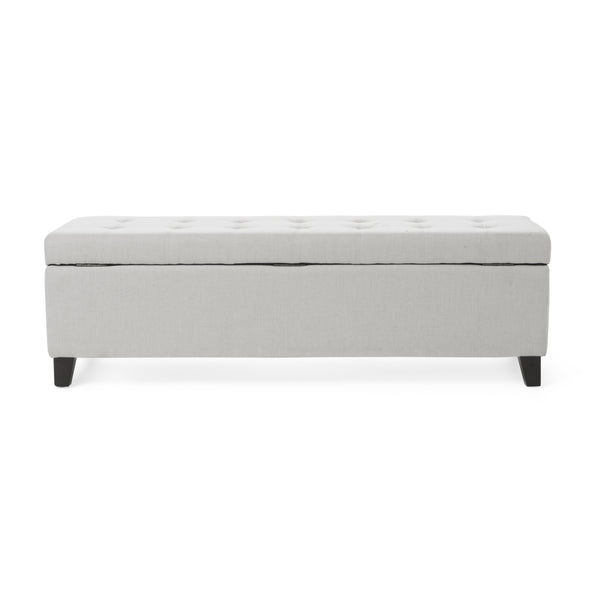 English Elm Upholstered Boucle Storage Bench Soft Close Flip Top Rubberwood Legs Bedroom Entryway Light Grey N779P395018L