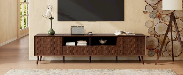 English Elm 78 Inch Walnut Entertainment Center Fluted Doors Solid Wood Legs for Living Room N710P372591P