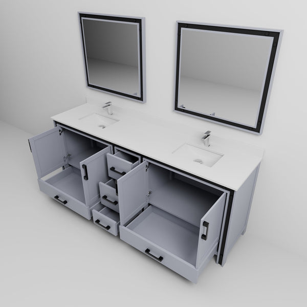 English Elm Dark Grey Double Bath Vanity 84" W x 22" D with White Quartz Top, Chrome Faucets & 34" Mirrors, Durable B2731S01136