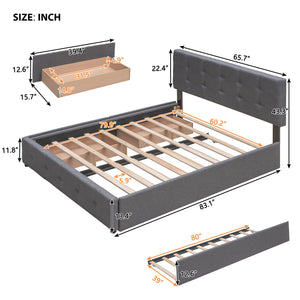 English Elm Upholstered Queen Platform Bed with Tufted Linen Headboard Storage Drawers and Trundle Dark Gray LP100314AAE-1