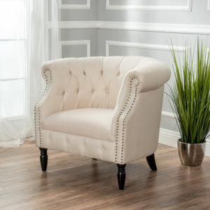 English Elm Christopher Knight Home® - Akira Tufted Club Chair Beige Fabric with Studded Arms, High Back Comfort, Elegant Throne Appeal 59259.00FBEI