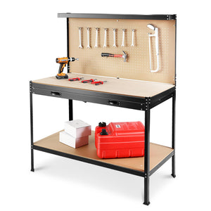 English Elm 63" Steel Workbench with Pegboard Mdf Surface Drawer for Garage Workshop Use W2079P185202