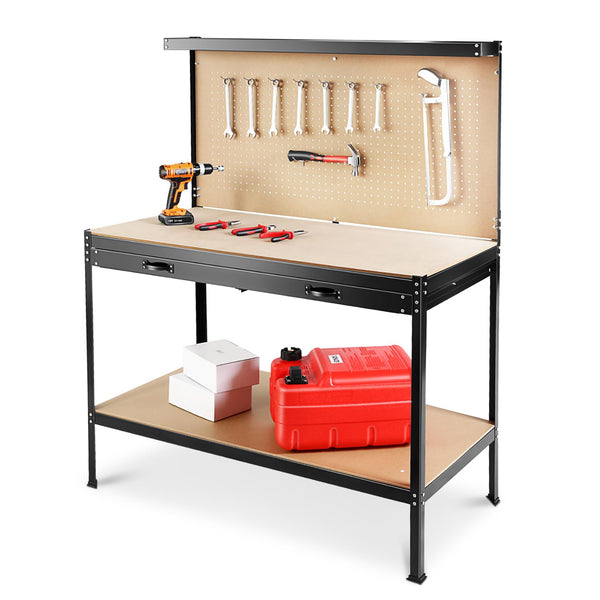English Elm 63" Steel Workbench with Pegboard Mdf Surface Drawer for Garage Workshop Use W2079P185202