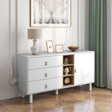 Hearth and Haven Hike Dresser with 3 Open Storages, 3 Drawers and Leather Handles, White W1781P148583