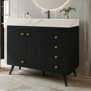 English Elm 36" Freestanding Bathroom Vanity Sintered Stone Top Ceramic Sink Stainless Steel Legs Black,Gold,White W3136S00068