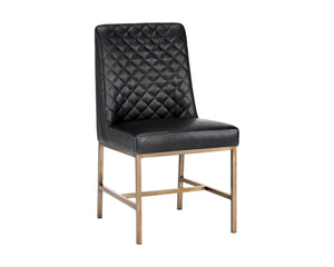 Sunpan LEIGHLAND DINING CHAIR - Timeless Tufted Elegance with Antique Brass Frame for Sophisticated Spaces Black 104910