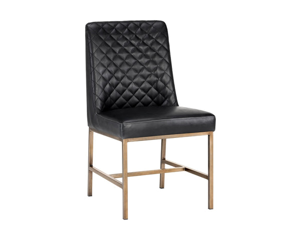Sunpan LEIGHLAND DINING CHAIR - Timeless Tufted Elegance with Antique Brass Frame for Sophisticated Spaces Black 104910