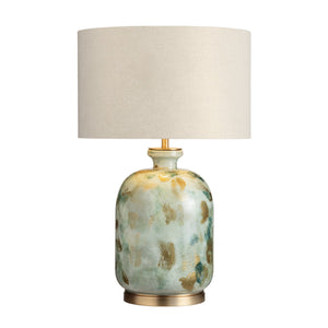 Crestview Collection 29"H Hand-painted Glass Table Lamp With Oatmeal Shade, Vibrant Green Accents & Elegant Design   Cvazbs121