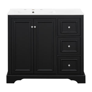 English Elm 36'' Transitional Bathroom Vanity with Ceramic Sink, Solid Wood Frame, Adjustable U-Shelf & Soft-Close Doors Black N729P292966B