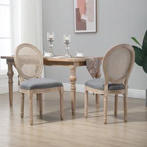 English Elm HOMCOM Vintage French-Style Upholstered Dining Chairs Set of 2 with Rattan Back, Linen-Touch Seats W2225P217142