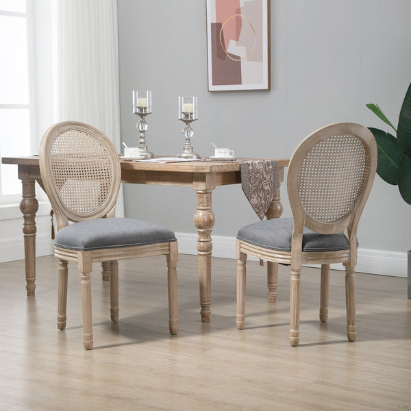 English Elm HOMCOM Vintage French-Style Upholstered Dining Chairs Set of 2 with Rattan Back, Linen-Touch Seats W2225P217142