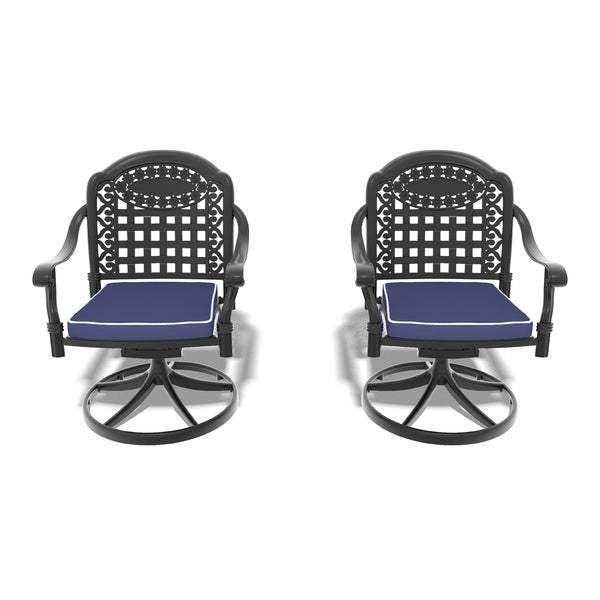 English Elm Cast Aluminum Patio Swivel Chair Set - 2Pcs Black Frame With Stylish Blue Cushions For Comfort W1710S00412