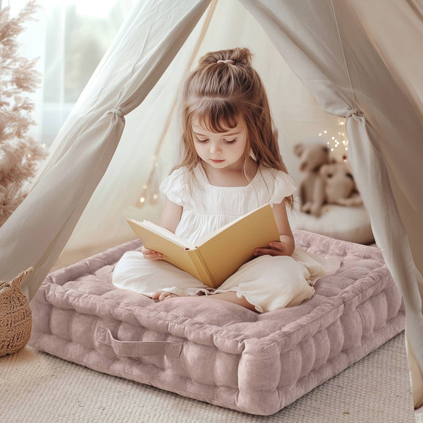 English Elm Poly Chenille Square Floor Pillow Cushion Plush 24x24 Inch Soft Polyester Seat Pad for Cozy Living Spaces Blush 3.22 L x 23.03 W x 12.8 H B035P280522