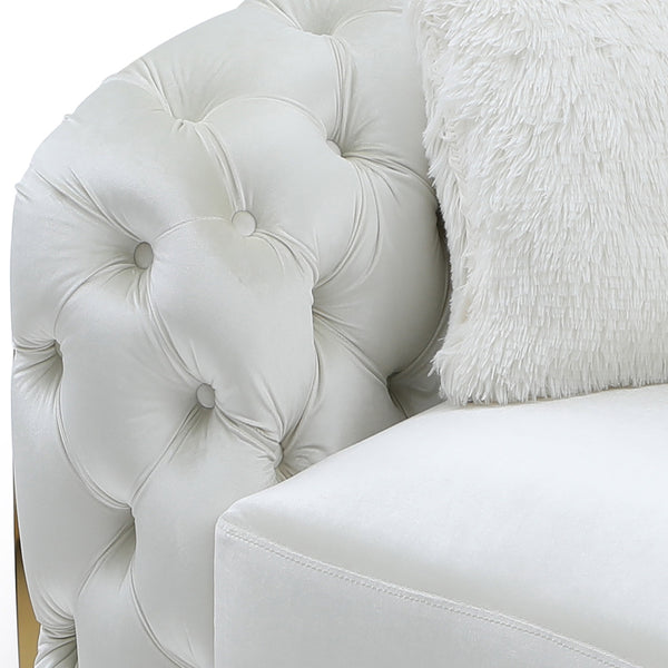 English Elm Lexi Plush Velvet Sofa with Button Tufting and Diamond Quilted Exterior, Welted Cushions & Throw Pillows Ivory 35 L x 30 W x 72 H B078P301022