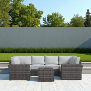English Elm 4-Person Outdoor Wicker Sofa Set With Cushions – Modular, Fully Assembled, Weather-Resistant Comfort B120S00196