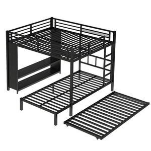 English Elm Queen Over Twin Bunk Bed With Wardrobe, Trundle, Foldable Desk & Noise-Reducing Design In Black W1580S00137-GIGA