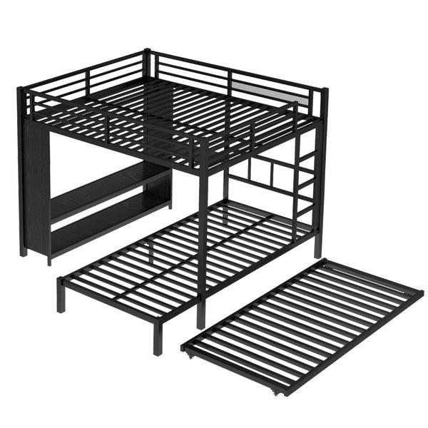 English Elm Queen Over Twin Bunk Bed With Wardrobe, Trundle, Foldable Desk & Noise-Reducing Design In Black W1580S00137-GIGA
