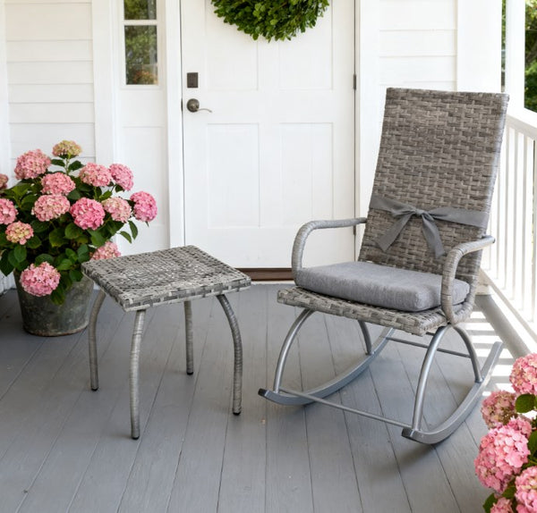 English Elm Small Outdoor Wicker Cube Table Hand Woven Pe Rattan Patio Side Accent T3971P419101