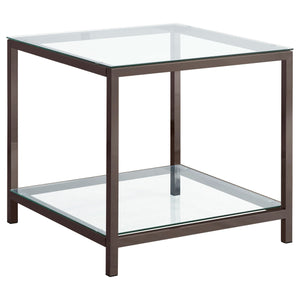 English Elm Weston Black Nickel 1-Shelf Glass Top End Table — Modern Luxury Accent, Tempered Glass, Durable Storage B062P328664