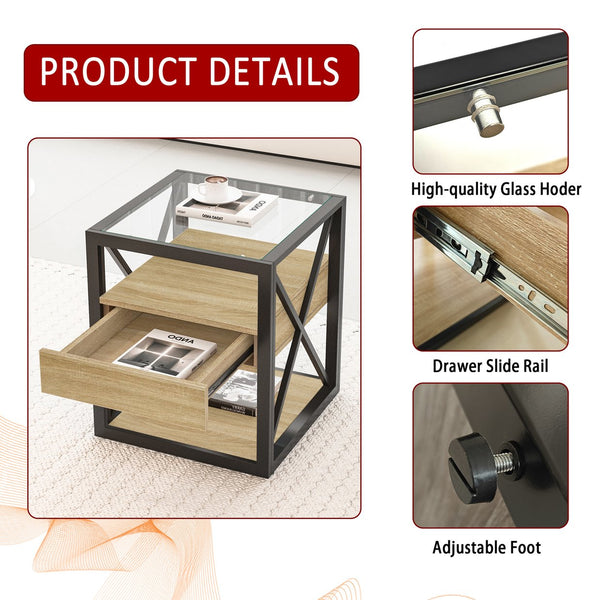 English Elm 1 Modern End Table With Drawer - Stylish Nightstand For Bedroom & Living Room, Industrial Design & Storage W241P246913