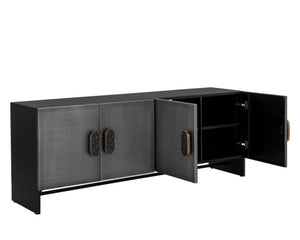 Sunpan Viserys Sideboard - Elegant Black Terrazzo Marble & Antique Zinc Iron Doors for Unique Dining Style