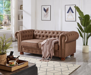 English Elm Classic Chesterfield Sofa Loveseat For Living Room Brown Faux Leather