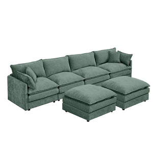English Elm Modular U-Shaped Sectional Sofa, 130.7" Mint Green Chenille Couch Set With Versatile Ottomans W1359S00042