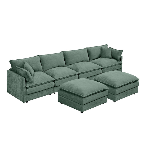 English Elm Modular U-Shaped Sectional Sofa, 130.7" Mint Green Chenille Couch Set With Versatile Ottomans W1359S00042
