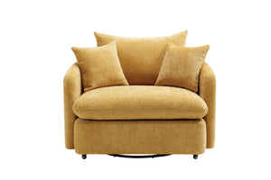 English Elm 360° 360 Swivel Oversized Chenille Armchair with Pocket Spring Seat and Three Throw Pillows Yellow W1361S00054