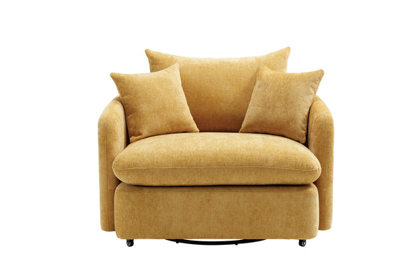 English Elm 360° 360 Swivel Oversized Chenille Armchair with Pocket Spring Seat and Three Throw Pillows Yellow W1361S00054
