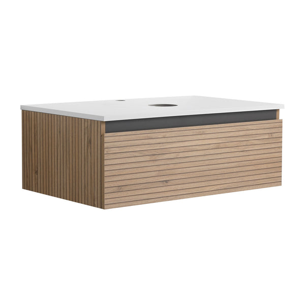 English Elm 30'' Floating Wall Mounted Bathroom Vanity Plywood Build with Soft Close Drawer W999P285410