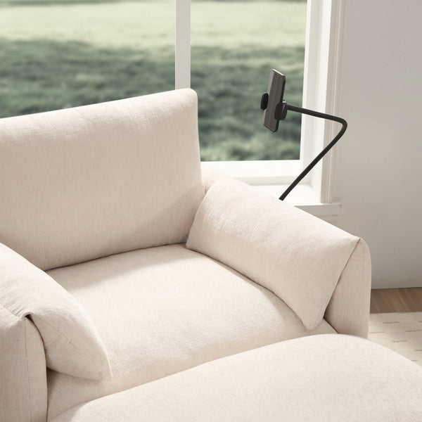 English Elm 37" Oversized Chenille Armchair with Ottoman Usb Charging Pocket Spring Living Room Beige N723P387145A