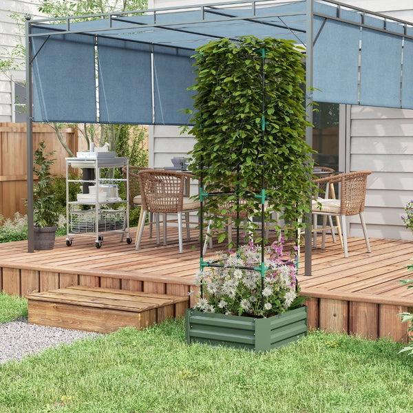 English Elm Outsunny Galvanized Raised Garden Bed With Trellis, 24" Outdoor Planter For Vegetables & Vines W2225P174424-GIGA