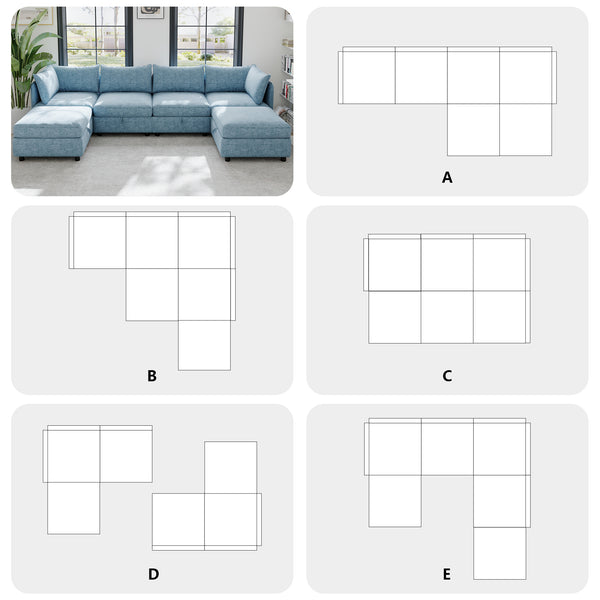 English Elm Modular Sectional Sofa with Under Seat Storage Converts to Sleeper for Living Room Antique Blue W680S00142